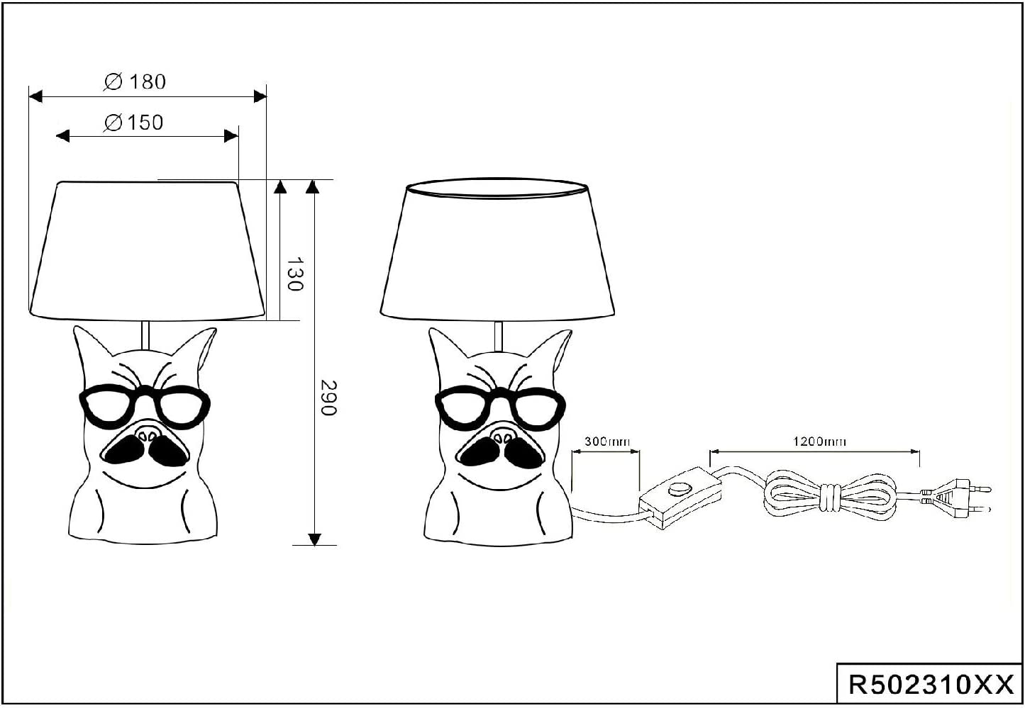 PabloCouture Lumière - lampada da tavolo Bulldog Francese